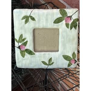 Burnes Picture Frame Ceramic Embossed Pink Floral Leaves